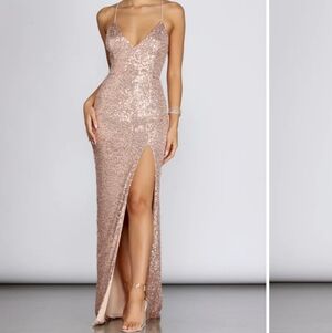 Gold Sequin Evening Gown Prom Formal